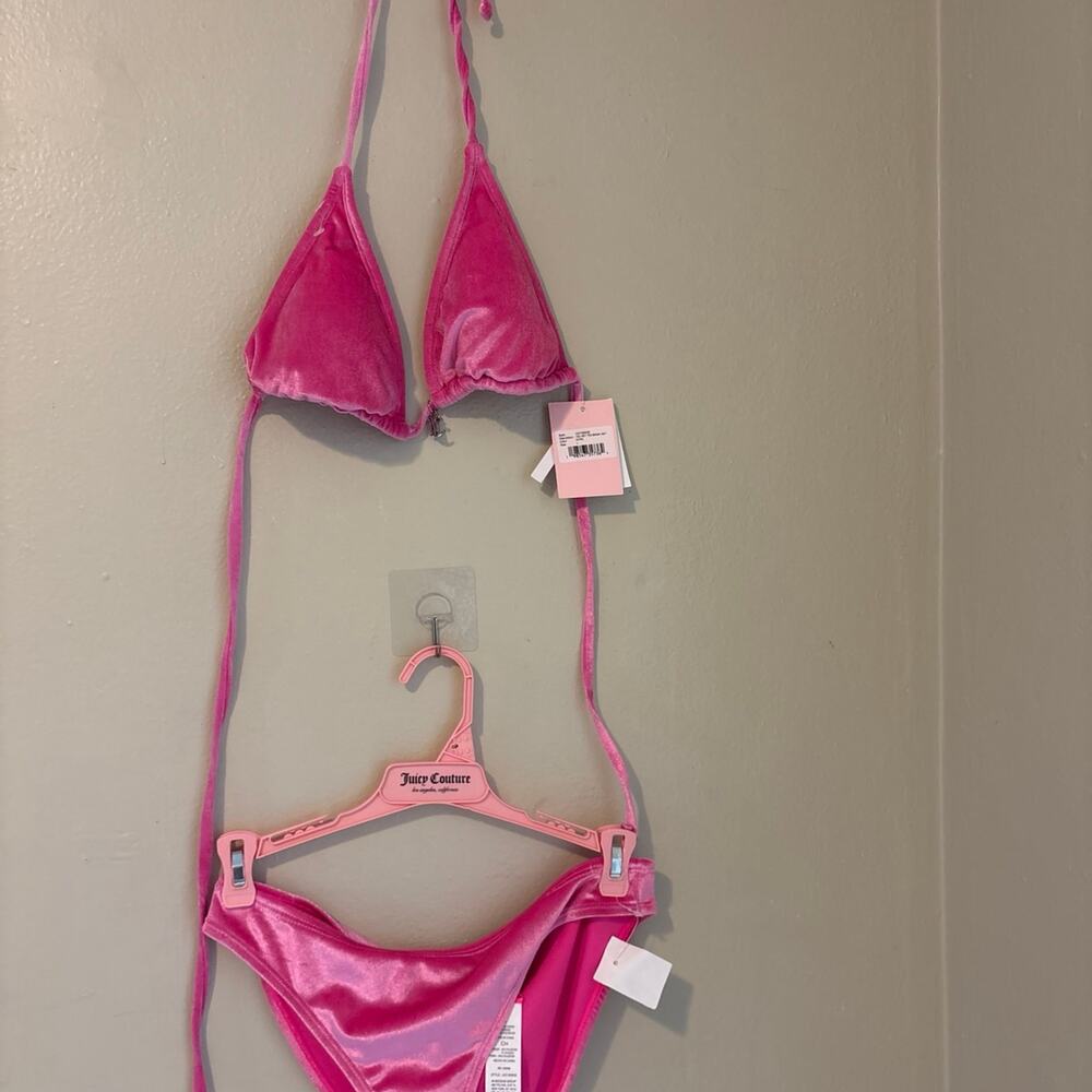 NWT Juicy Couture Hot Pink Velvet Bikini Set Mixed Sizes Top Large Bottom Small